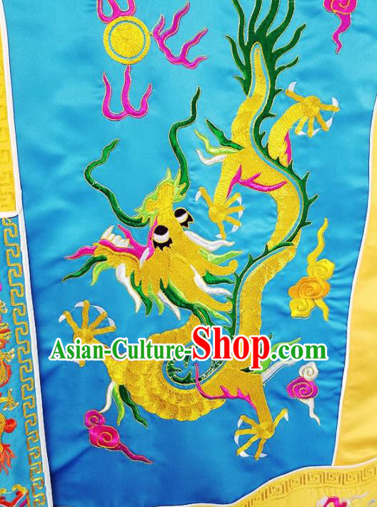 Chinese Ancient Taoist Priest Embroidered Round Dragons Blue Cassocks Traditional Taoism Vestment Costume