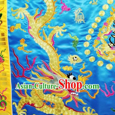 Chinese Ancient Taoist Priest Embroidered Dragons Blue Cassocks Traditional Taoism Vestment Costume