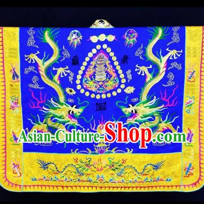 Chinese Ancient Taoist Priest Embroidered Dragons Royal Blue Cassocks Traditional Taoism Vestment Costume