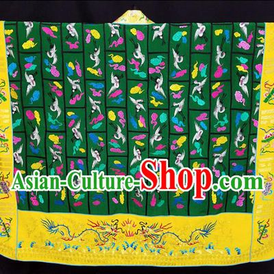 Chinese Ancient Taoist Priest Handmade Embroidered Cloud Cranes Green Cassocks Traditional Taoism Vestment Costume