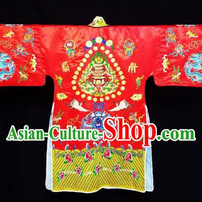 Chinese Ancient Taoist Priest Embroidered Dragon Crane Red Cassocks Traditional Taoism Vestment Costume
