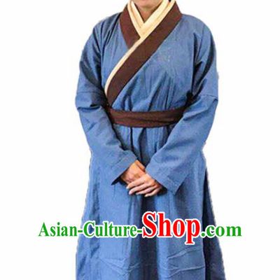 Chinese Traditional Han Dynasty Female Civilian Blue Costume Ancient Farmwife Clothing for Women