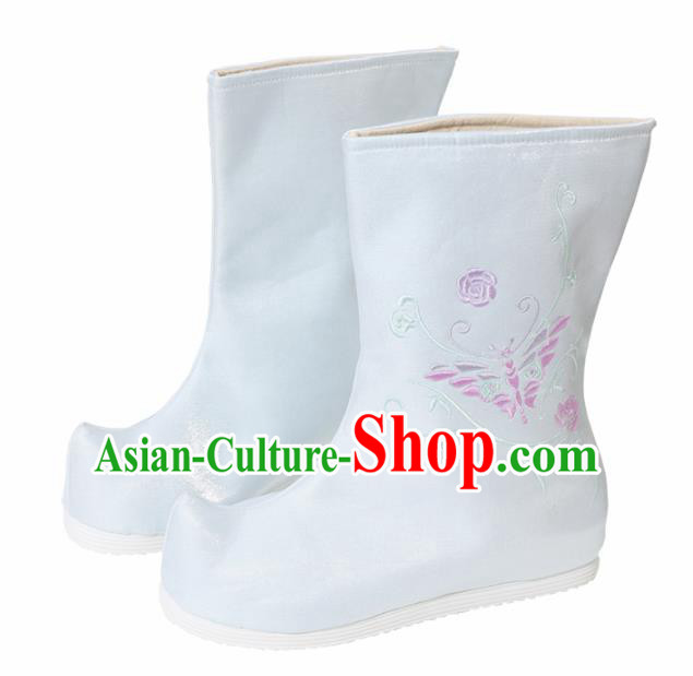 Chinese National Embroidered Butterfly Blue Boots Hanfu Shoes Traditional Princess Shoes Ancient Shoes for Women Chinese National Embroidered Butterfly Blue Boots Hanfu Shoes Traditional Princess Shoes Ancient Shoes for Women