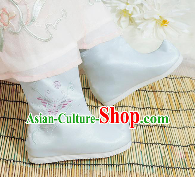 Chinese National Embroidered Butterfly Blue Boots Hanfu Shoes Traditional Princess Shoes Ancient Shoes for Women Chinese National Embroidered Butterfly Blue Boots Hanfu Shoes Traditional Princess Shoes Ancient Shoes for Women