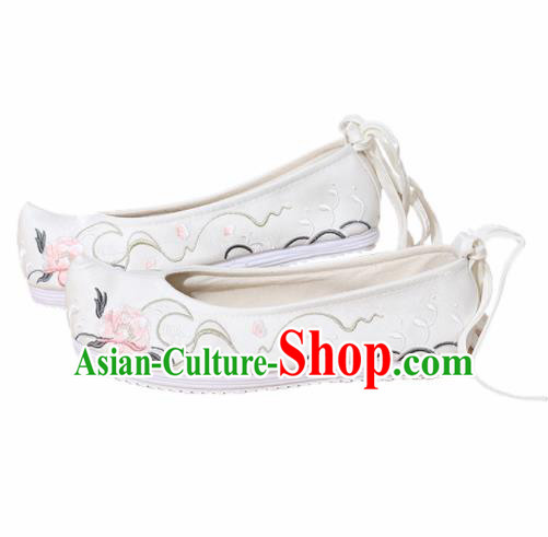 Chinese National Embroidered Peony White Shoes Ancient Traditional Princess Shoes Hanfu Shoes for Women Chinese National Embroidered Peony White Shoes Ancient Traditional Princess Shoes Hanfu Shoes for Women