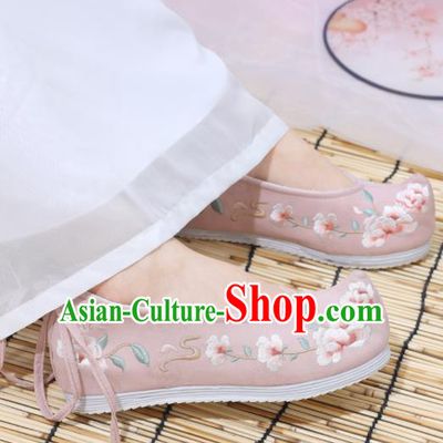 Traditional Chinese National Pink Embroidered Begonia Shoes Ancient Princess Shoes Handmade Hanfu Shoes for Women
