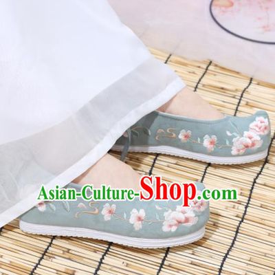 Traditional Chinese National Green Embroidered Begonia Shoes Ancient Princess Shoes Handmade Hanfu Shoes for Women