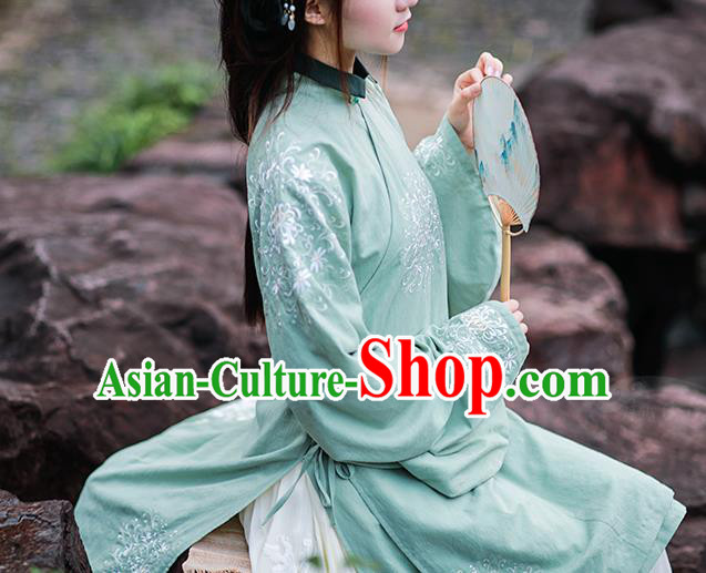 Traditional Chinese Ming Dynasty Royal Princess Historical Costumes Ancient Nobility Lady Green Hanfu Dress for Women