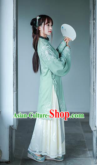 Traditional Chinese Ming Dynasty Royal Princess Historical Costumes Ancient Nobility Lady Green Hanfu Dress for Women