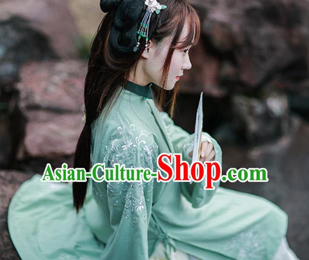 Traditional Chinese Ming Dynasty Royal Princess Historical Costumes Ancient Nobility Lady Green Hanfu Dress for Women