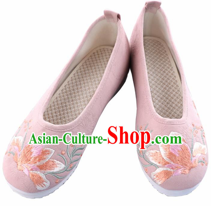 Traditional Chinese Ancient Princess Embroidered Magnolia Pink Shoes Cloth Shoes Handmade Hanfu Shoes for Women Traditional Chinese Ancient Princess Embroidered Magnolia Pink Shoes Cloth Shoes Handmade Hanfu Shoes for Women