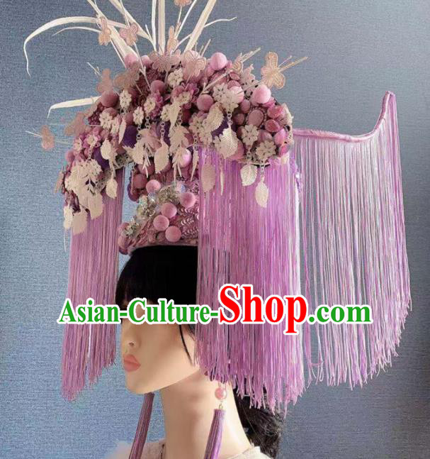 Traditional Chinese Deluxe Hair Accessories Halloween Stage Show Purple Tassel Headdress for Women