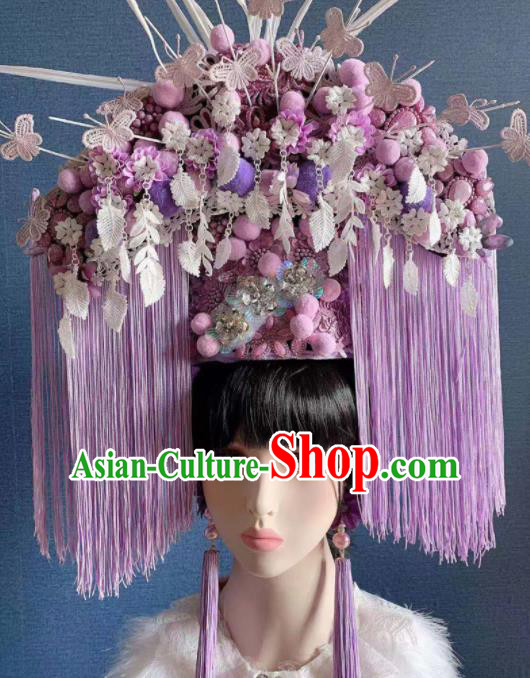 Traditional Chinese Deluxe Hair Accessories Halloween Stage Show Purple Tassel Headdress for Women