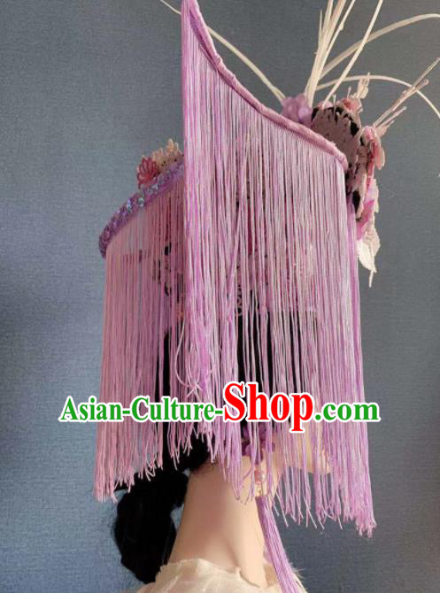 Traditional Chinese Deluxe Hair Accessories Halloween Stage Show Purple Tassel Headdress for Women