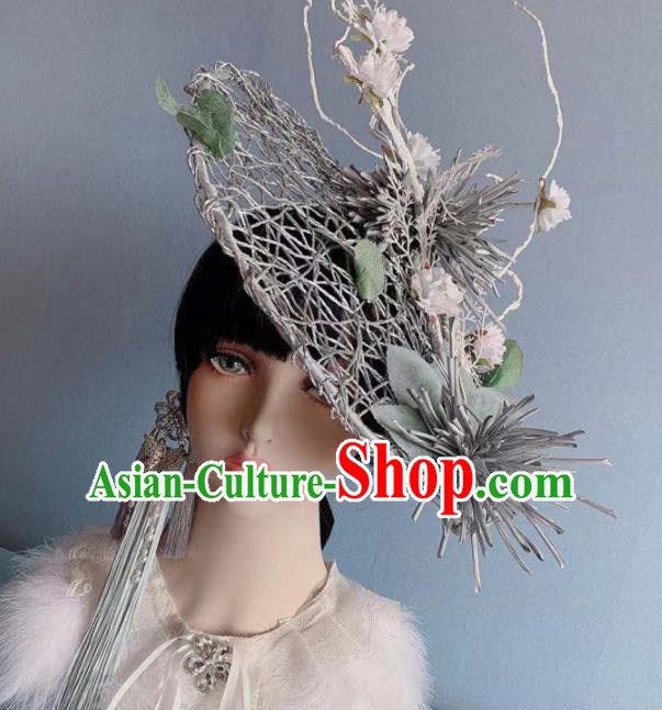 Top Grade Halloween Stage Show Grey Top Hat Brazilian Carnival Headdress for Women Top Grade Halloween Stage Show Grey Top Hat Brazilian Carnival Headdress for Women
