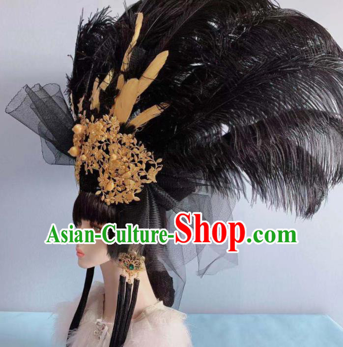 Top Grade Halloween Stage Show Black Feather Hair Accessories Brazilian Carnival Headdress for Women Top Grade Halloween Stage Show Black Feather Hair Accessories Brazilian Carnival Headdress for Women