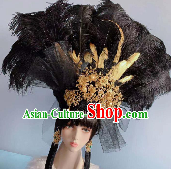 Top Grade Halloween Stage Show Black Feather Hair Accessories Brazilian Carnival Headdress for Women Top Grade Halloween Stage Show Black Feather Hair Accessories Brazilian Carnival Headdress for Women