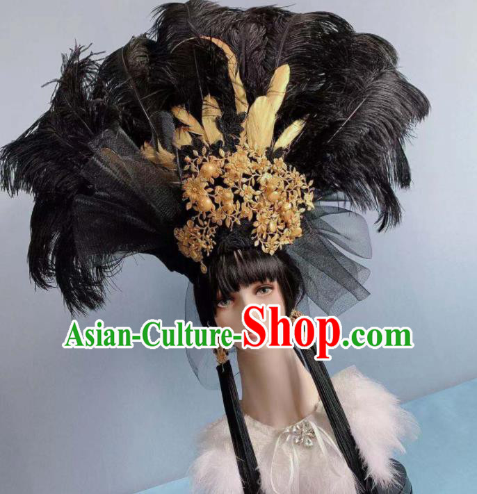 Top Grade Halloween Stage Show Black Feather Hair Accessories Brazilian Carnival Headdress for Women Top Grade Halloween Stage Show Black Feather Hair Accessories Brazilian Carnival Headdress for Women