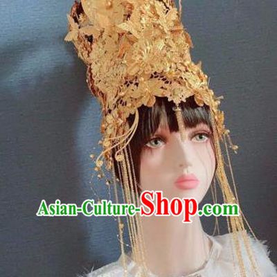Traditional Chinese Deluxe Golden Butterfly Phoenix Coronet Hair Accessories Halloween Stage Show Headdress for Women