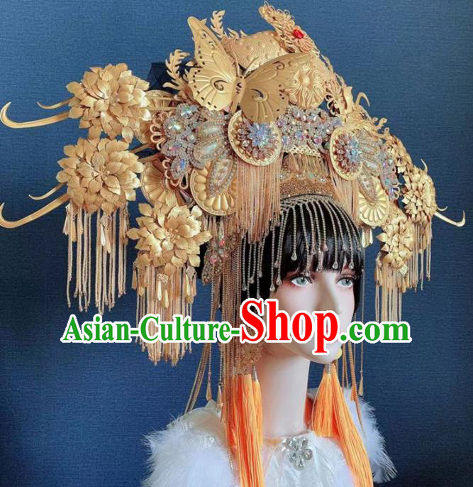 Traditional Chinese Deluxe Golden Butterfly Tassel Phoenix Coronet Hair Accessories Halloween Stage Show Headdress for Women Traditional Chinese Deluxe Golden Butterfly Tassel Phoenix Coronet Hair Accessories Halloween Stage Show Headdress for Women