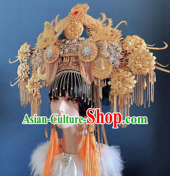 Traditional Chinese Deluxe Golden Butterfly Tassel Phoenix Coronet Hair Accessories Halloween Stage Show Headdress for Women Traditional Chinese Deluxe Golden Butterfly Tassel Phoenix Coronet Hair Accessories Halloween Stage Show Headdress for Women