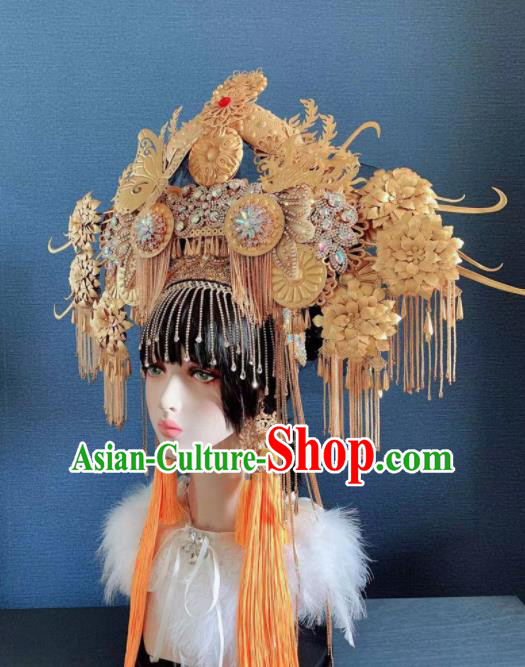 Traditional Chinese Deluxe Golden Butterfly Tassel Phoenix Coronet Hair Accessories Halloween Stage Show Headdress for Women Traditional Chinese Deluxe Golden Butterfly Tassel Phoenix Coronet Hair Accessories Halloween Stage Show Headdress for Women