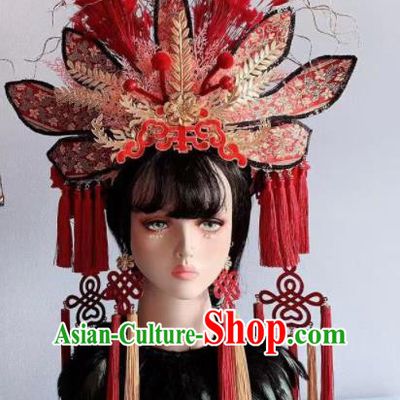 Traditional Chinese Deluxe Red Phoenix Coronet Hair Accessories Halloween Stage Show Headdress for Women