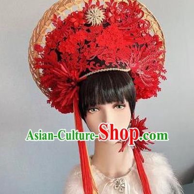 Traditional Chinese Deluxe Red Hat Phoenix Coronet Hair Accessories Halloween Stage Show Headdress for Women