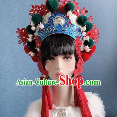 Traditional Chinese Deluxe Red Lace Phoenix Coronet Hair Accessories Halloween Stage Show Headdress for Women