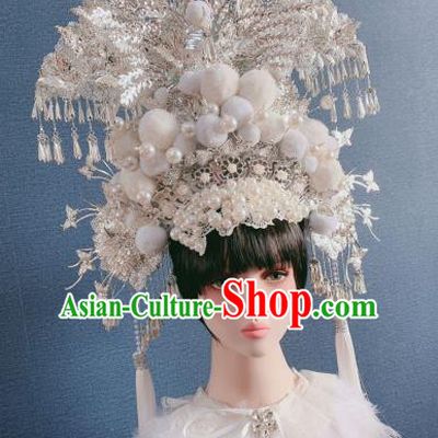Traditional Chinese Deluxe Argent Phoenix Coronet Hair Accessories Halloween Stage Show Headdress for Women