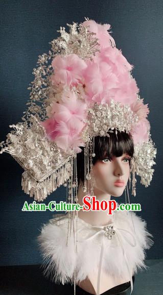 Traditional Chinese Deluxe Pink Feather Flowers Phoenix Coronet Hair Accessories Halloween Stage Show Headdress for Women Traditional Chinese Deluxe Pink Feather Flowers Phoenix Coronet Hair Accessories Halloween Stage Show Headdress for Women