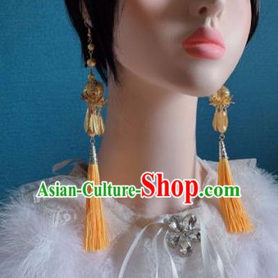 Traditional Chinese Deluxe Yellow Tassel Ear Accessories Halloween Stage Show Earrings for Women