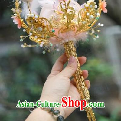 Traditional Chinese Wedding Accessories Ancient Bride Pink Feather Bouquet for Women