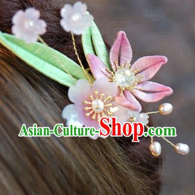 Traditional Chinese Handmade Court Hairpins Hair Accessories Ancient Hanfu Pink Flower Hair Claw for Women