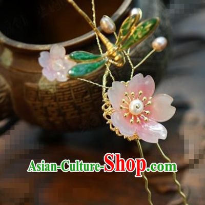 Traditional Chinese Handmade Court Green Dragonfly Plum Hairpins Hair Accessories Ancient Hanfu Hair Clip for Women
