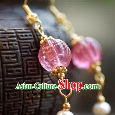 Traditional Chinese Handmade Court Ear Accessories Ancient Princess Pink Earrings for Women