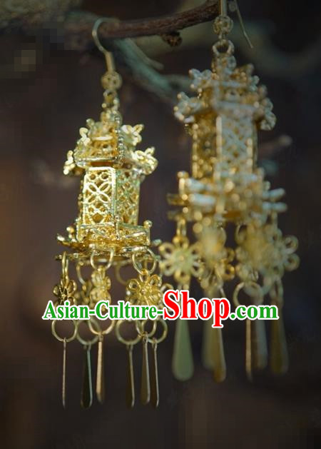 Traditional Chinese Handmade Court Golden Ear Accessories Ancient Princess Earrings for Women Traditional Chinese Handmade Court Golden Ear Accessories Ancient Princess Earrings for Women