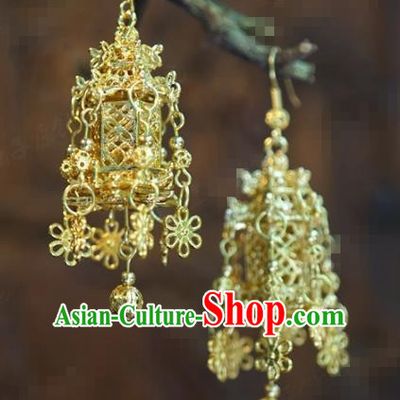 Traditional Chinese Handmade Court Golden Balls Ear Accessories Ancient Princess Earrings for Women