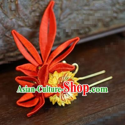 Traditional Chinese Handmade Court Red Maple Leaf Hairpins Hair Accessories Ancient Hanfu Hair Clip for Women