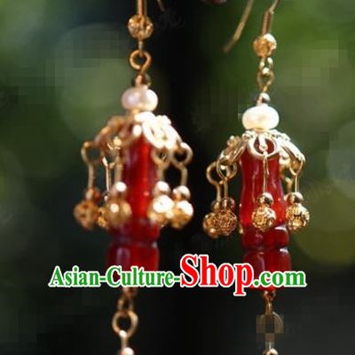Traditional Chinese Handmade Court Agate Pearl Ear Accessories Ancient Princess Earrings for Women