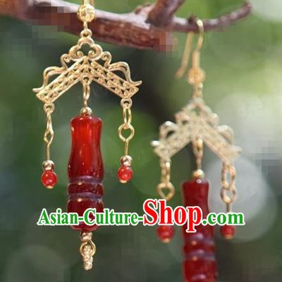 Traditional Chinese Handmade Court Red Agate Ear Accessories Ancient Princess Earrings for Women