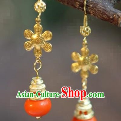 Traditional Chinese Handmade Court Persimmon Golden Ear Accessories Ancient Princess Earrings for Women