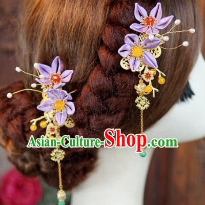 Traditional Chinese Handmade Court Purple Flower Hairpins Hair Accessories Ancient Queen Hanfu Hair Claws for Women