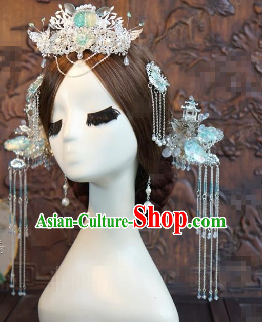 Traditional Chinese Wedding Hair Accessories Ancient Bride Tassel Phoenix Coronet Hairpins Complete Set for Women Traditional Chinese Wedding Hair Accessories Ancient Bride Tassel Phoenix Coronet Hairpins Complete Set for Women