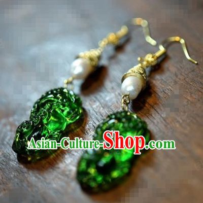 Traditional Chinese Handmade Court Coloured Glaze Ear Accessories Ancient Princess Pearl Earrings for Women