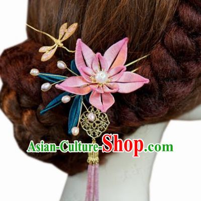 Traditional Chinese Ancient Queen Dragonfly Lotus Hair Clips Handmade Hanfu Court Hairpins Hair Accessories for Women