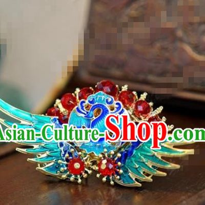 Traditional Chinese Ancient Queen Cloisonne Crane Hair Clip Handmade Hanfu Court Hairpins Hair Accessories for Women