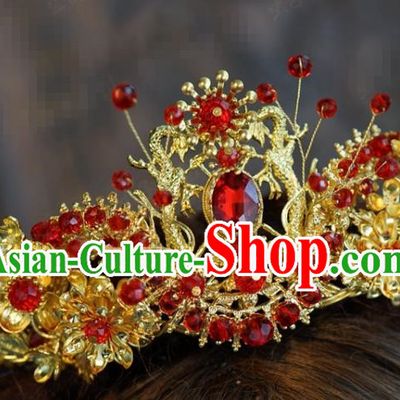 Traditional Chinese Ancient Bride Hair Crown Handmade Hanfu Court Queen Hairpins Hair Accessories for Women