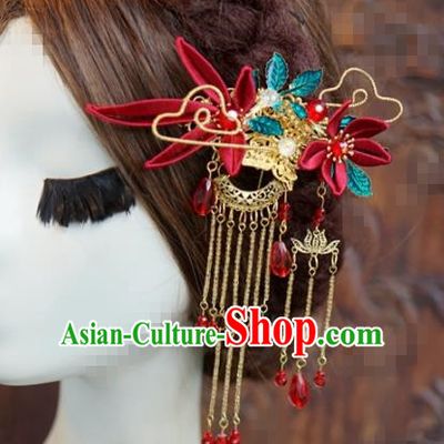 Traditional Chinese Handmade Court Maple Leaf Hairpins Hair Accessories Ancient Queen Hanfu Tassel Hair Clip for Women