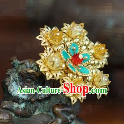 Traditional Chinese Ancient Bride Golden Flowers Hair Clip Handmade Hanfu Court Queen Hairpins Hair Accessories for Women